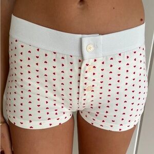 Brandy Melville White and Red Heart Print Boxer Shorts